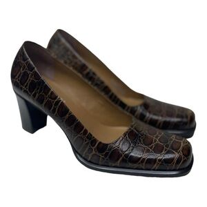 Franco Sarto Women’s Brown Leather Croc Print Heels